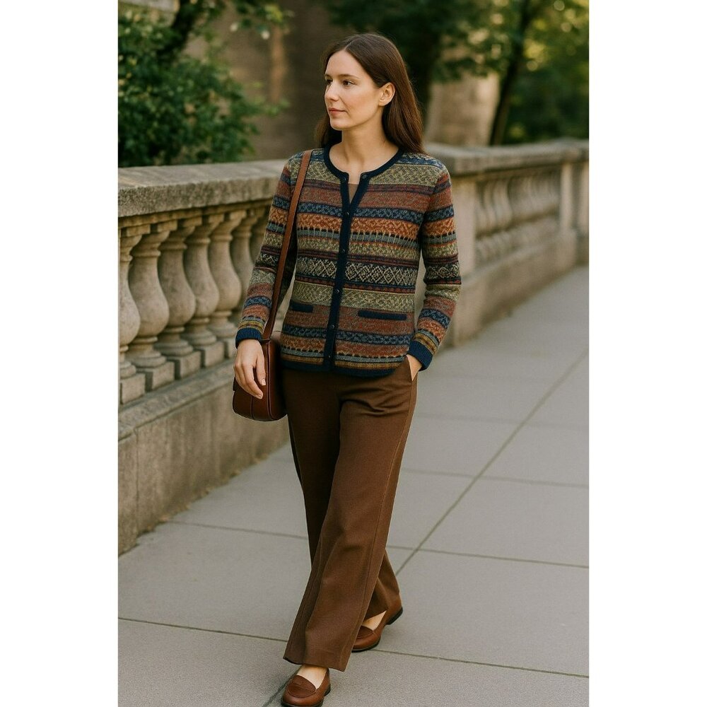 Rosanna Womens 8 Multicolor Wool Button Up Cardigan Sweater
